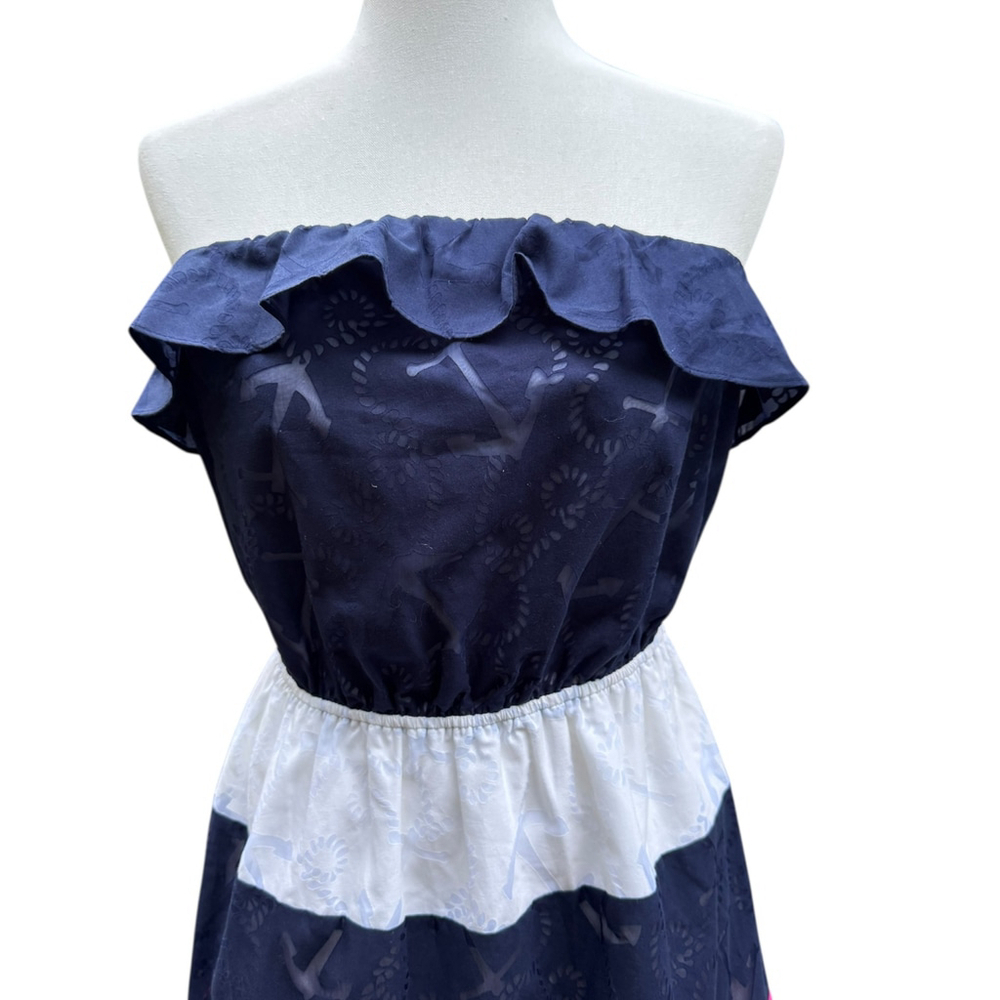 Lilly Pulitzer Libby Strapless Dress M Anchor Print Colorblock Nautical Summer - Picture 4 of 13
